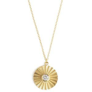 Solitary gold necklace  Gold medallion charm necklace  Zirconia necklace